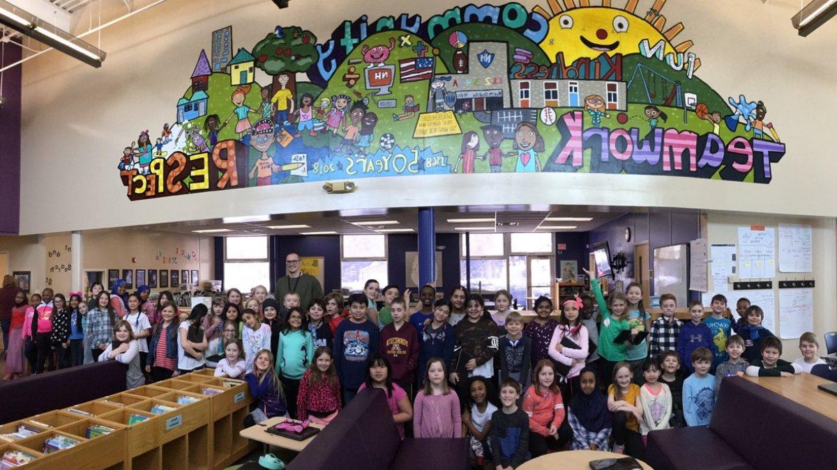 Student created school mural in Media Center